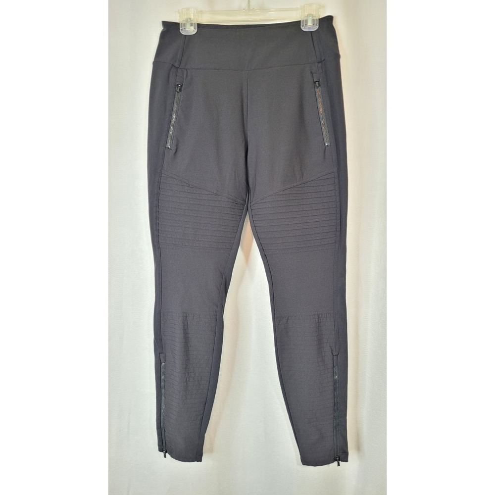 ATHLETA Headlands Hybrid Moto Tight Black Zipper Pockets Sporty Leggings Sz 12